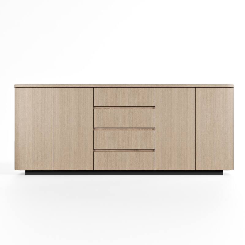 Light Oak Sideboard Buffet Cabinet with 4 Drawers & 2 Doors, Push-to-Open System, Waterproof Surface & Anti-Tip Kit Dresser