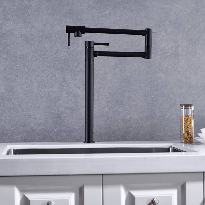 Kitchen Pot Filler Faucet Deck Mounted Double Joints Free Rotating Modern Countertop Retractable Commercial Single Hole Tap