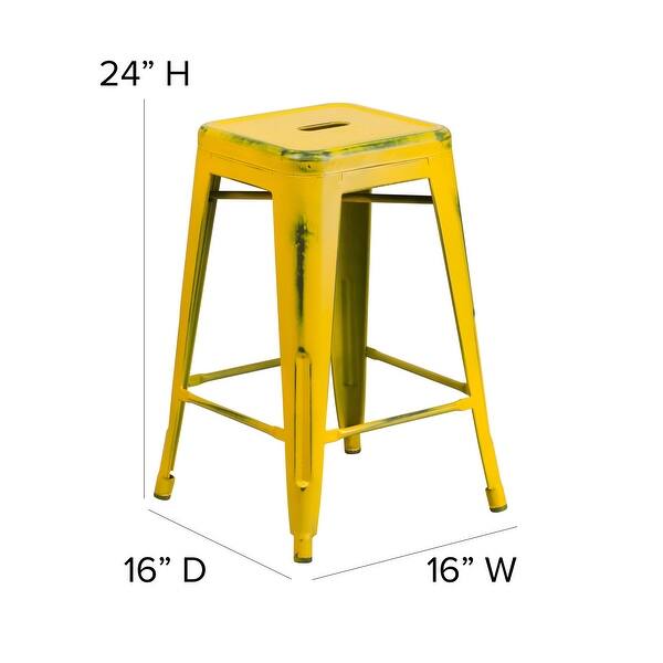 dimension image slide 9 of 9, Backless Distressed Metal Indoor/Outdoor Counter Height Stool