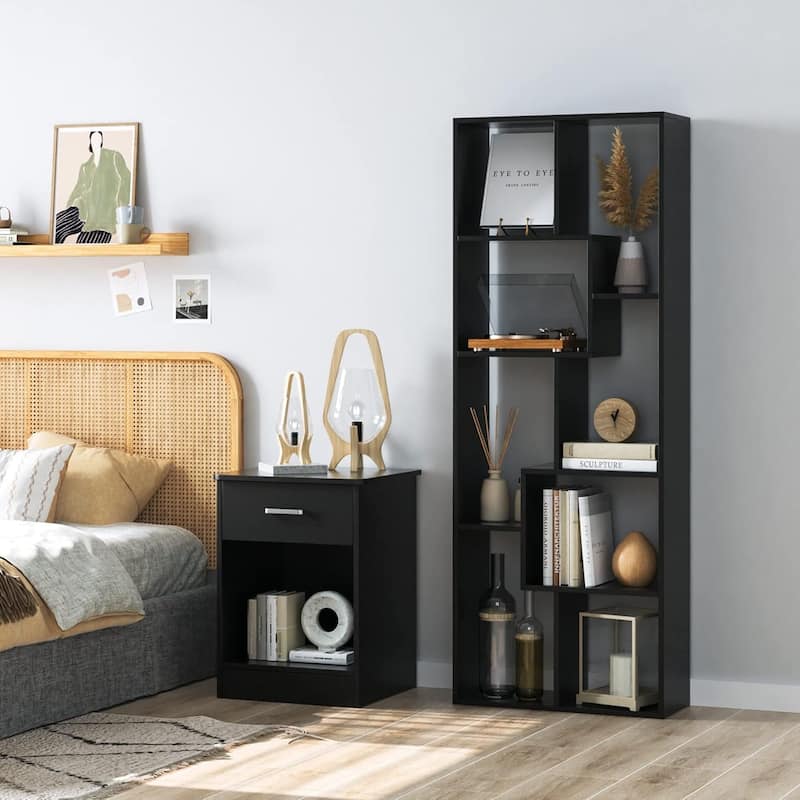 Asymmetrical Display Shelf & Bookcase, 5-Tier, Black