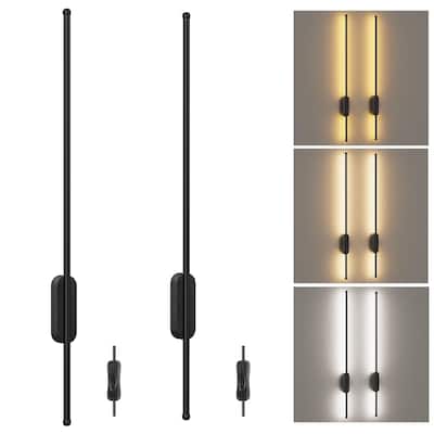 Set of 2 Modern Linear LED Wall Sconces, Plug in/ Hardwired - 31.5 in