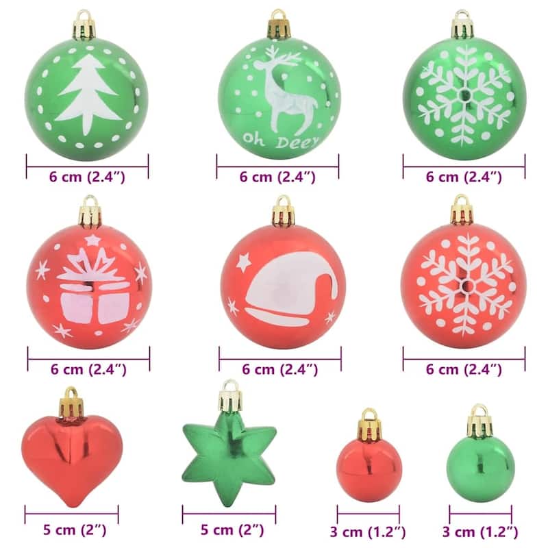 vidaXL Christmas Bauble Set 40 pcs Red and Green - 2.4 x 2.4 x 2.4