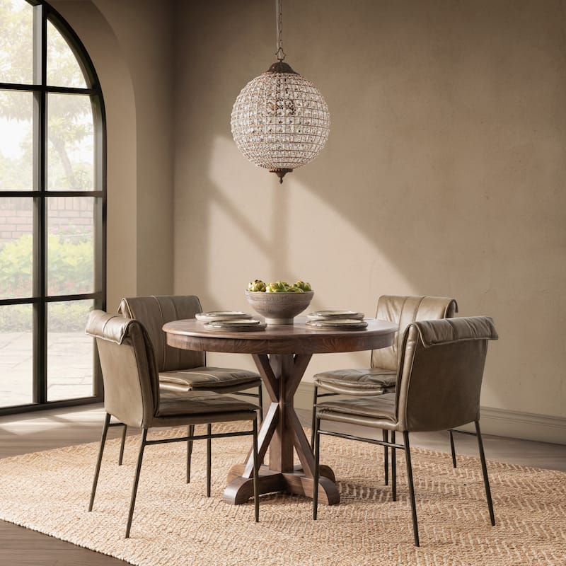 Maxwell 42" Round Pine Wood Dining Table in Brown Finish by Kosas Home