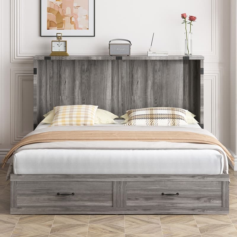 Mixoy Modern Queen Size Murphy Bed Chest with USB ports & Storage Drawers, No Mattress