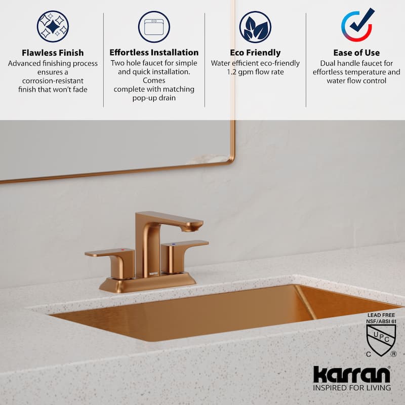 Karran Venda KBF516 2-Handle Two Hole Centerset Faucet Bathroom Faucet with Matching Pop-up Drain