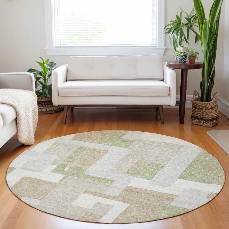Machine Washable Indoor/ Outdoor Contempoary Blocks Chantille Rug
