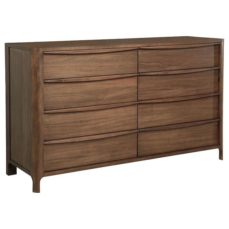 Rie 4pc Queen Bedroom Set with Dresser Mirror, Brown, Beige Upholstery