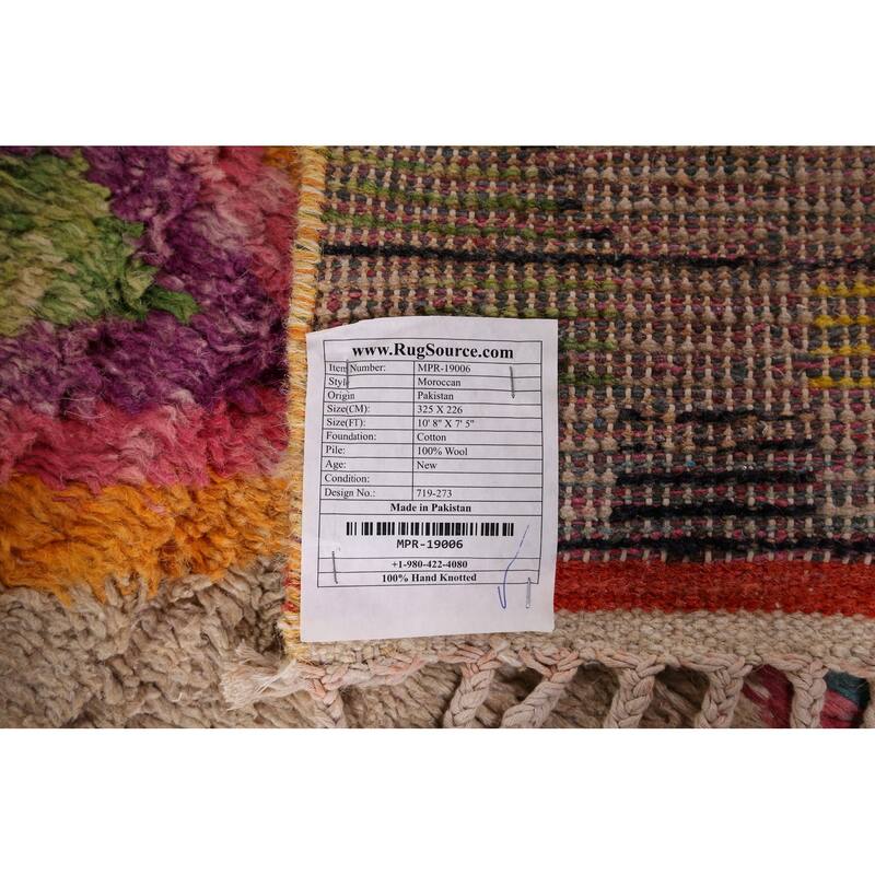 Geometric Plush Moroccan Oriental Rug Hand-Knotted Wool Carpet - 7'5" x 10'8"