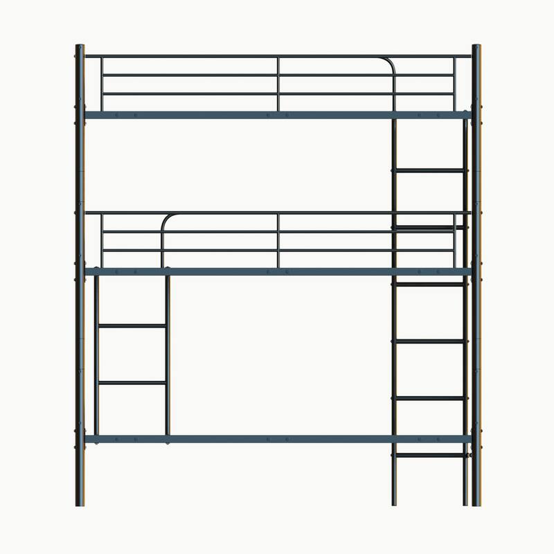 Bedroom dormitory twin size black metal triple bunk bed