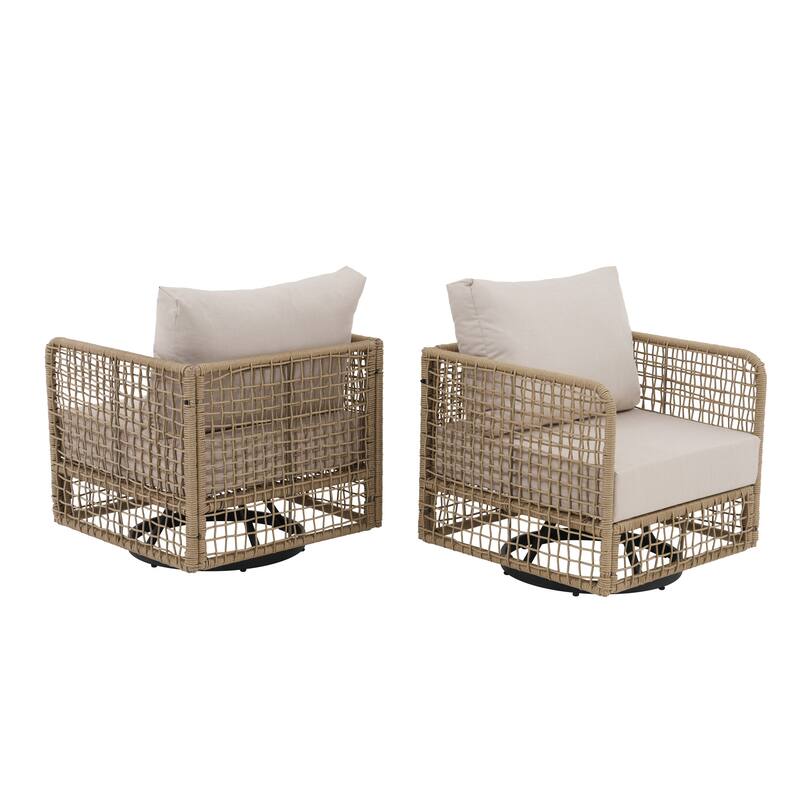 Outdoor PE Wicker 360 Swivel Patio Chairs with Thick Cushions, Weather Resistant Metal Frame for Patio, Balcony, Poolside