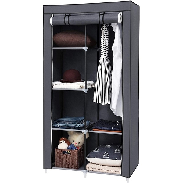 Details about   67" Portable Clothes Storage Closet Organizer Wardrobe Rack Shelves Fabric Steel 