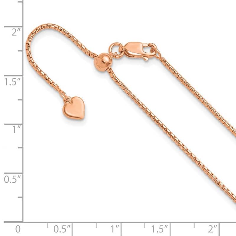 Curata 925 Sterling Silver 22" Rose Gold Plated Adjustable 1.25mm Round Box Chain Necklace