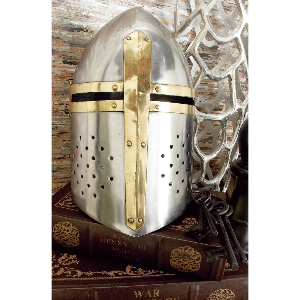 Silver Metal Replica Medieval Knight Crusader Helmet - 9 x 9 x 13