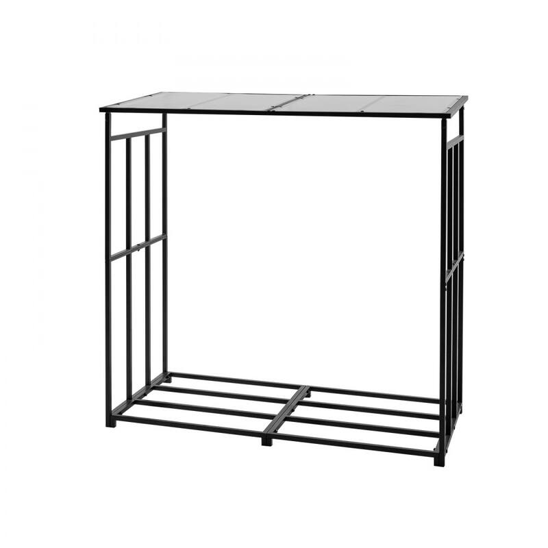 4 Feet Galvanized Steel Firewood Rack with Clear Panel and Adjustable Feet Weatherproof Outdoor Use - 56.30 × 2.76 × 56.30 in