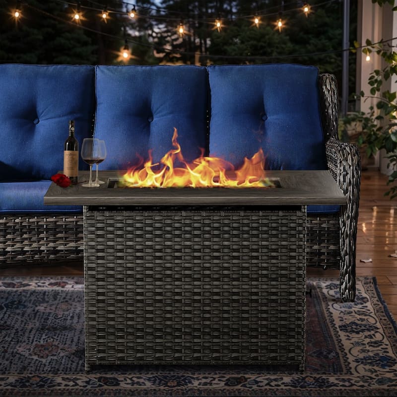 Outdoor Propane Fire Pit Table - 55000 BTU, Adjustable Flames - Rectangle - Grey