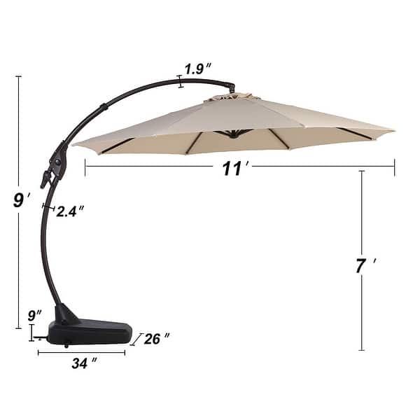 dimension image slide 4 of 5, 12 ft. Aluminum Round Curved Cantilever Patio Umbrella with Base