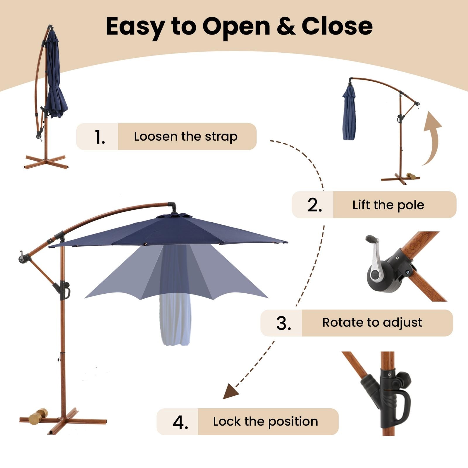 instructions 10feet patio umbrella LAUSAINT HOME 10FT Round Cantilever Heavy Duty Cantilev – Lausaint Home and high HOMSHADE HY21L 10ft Solar Lights