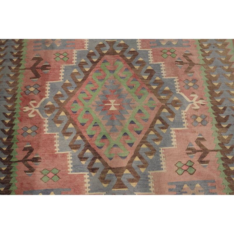 Hand Woven Oriental 100% Wool Carpet Southwestern Tribal Pink Kilim Area Rug - 10' 5'' X 5' 0''