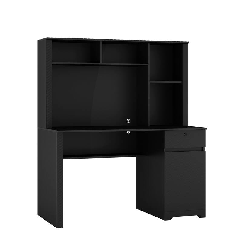 Computer Desk with Hutch & Bookshelf,Student Desk Writing Laptop with Drawers,3AC Outlets and 2USB Charging Ports
