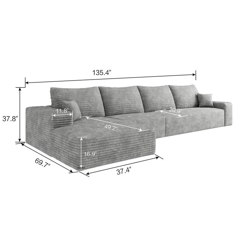 Sofa 135-in Casual Gray 4 -seater Left Sectional - 8' x 10'
