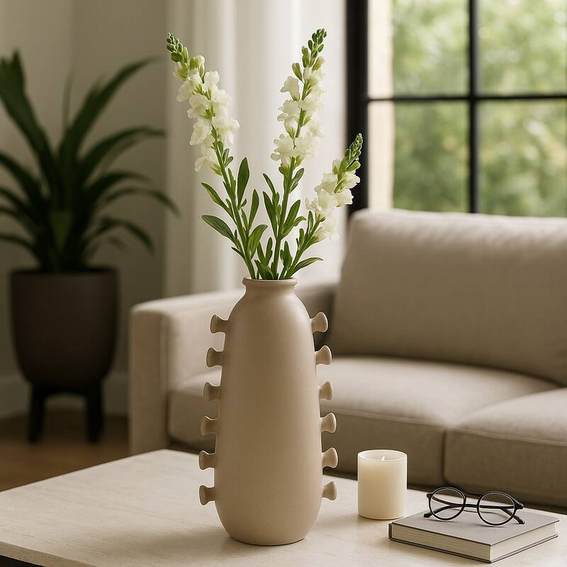 Unique Artistic Table Vase with Side Detailing - Tan