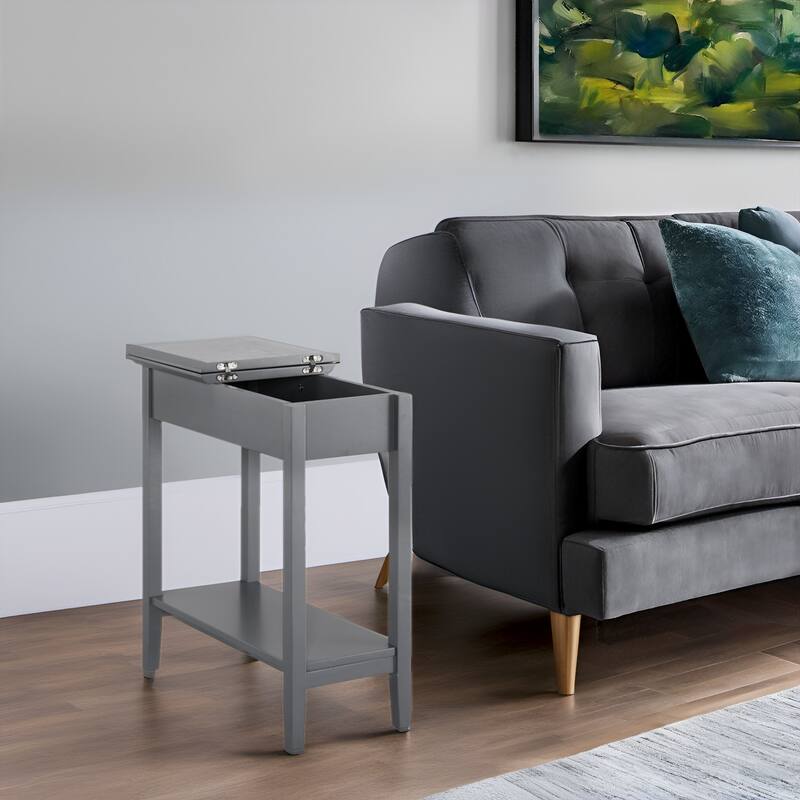 Stylish Slim End Table, Narrow Nightstand, and Skinny Bedside Table - Gray