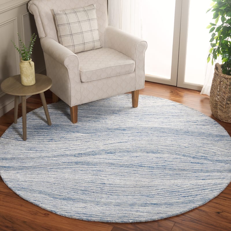 SAFAVIEH Handmade Metro Annarosa Modern Abstract Wool Rug - 8' Round - Blue/Ivory - Round