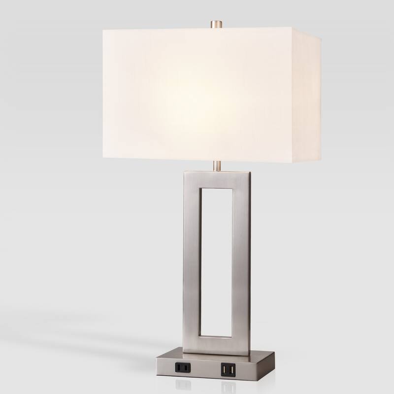 22" Gray USB Table Lamp Set With Touch Control - 1 Pack - White/Nickel