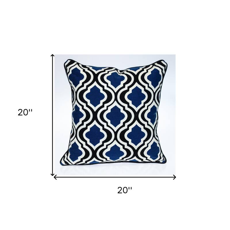 HomeRoots 18" X 18" Blue And White 100% Cotton Geometric Zippered Pillow