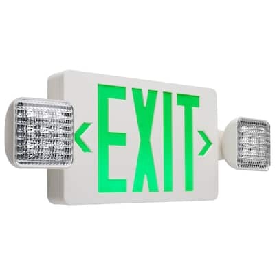 Combination Green Exit Sign/Emergency Light Singe/Dual Face 120/277 Volts Remote Compatible - White