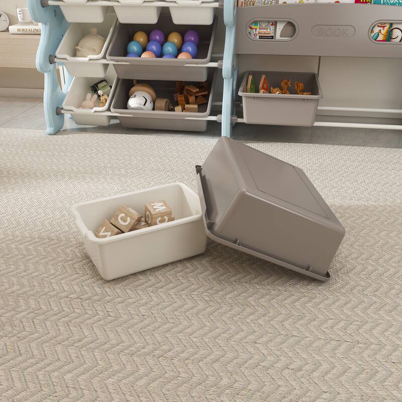 Kids Toy Storage Organizer, Toy Organizer with 2 Tier Bookshelf