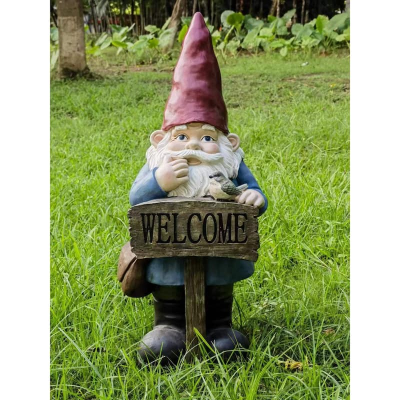 Gnome with Elf Hat Outdoor Welcome Garden Sign - 24.5"