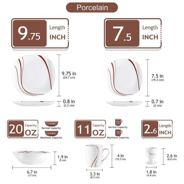dimension image slide 0 of 9, VEWEET 20-Piece White Porcelain Dinnerware Set (Service for 4)