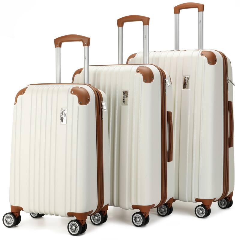 Miami CarryOn Collins 3 Piece Expandable Retro Spinner Luggage Set - White