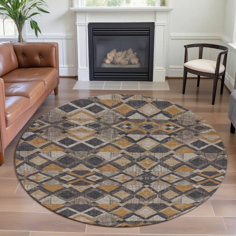 Premium Washable Super Soft Boho Geo Mayfield Rug - Wheat - 8' x 8'