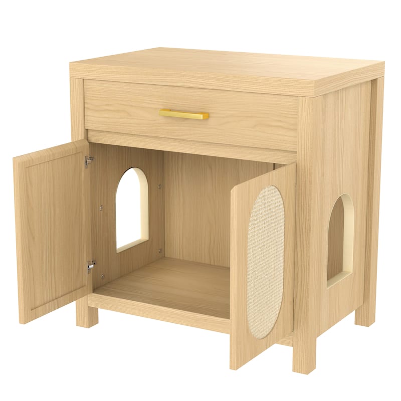 Rossetta Wooden Washroom Hidden Cat House Box Enclosure with Natural Sisal Scratch Pads Doors