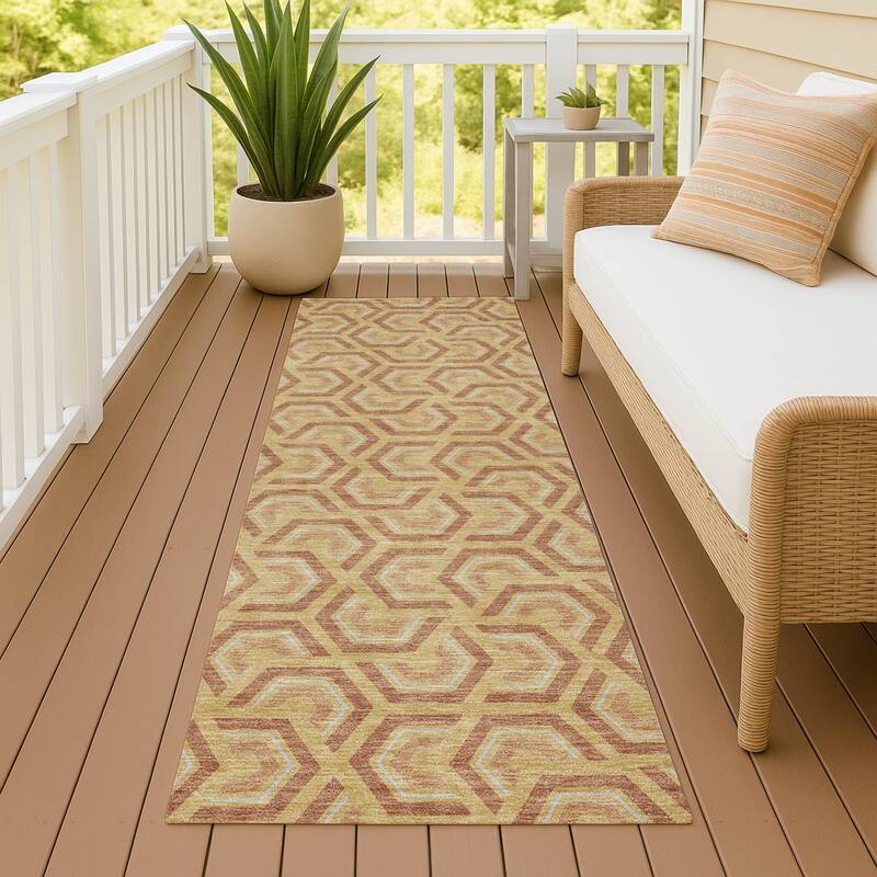 Machine Washable Indoor/ Outdoor Modern Zoa Chantille Rug - Gold - 2'3" x 7'6"
