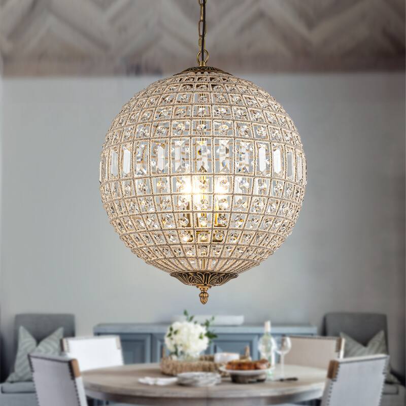1/3/5-Light Vintage And Glam Antique Bronze Crystal Globe Chandelier Ornate Sphere Pendant Light - W 18"