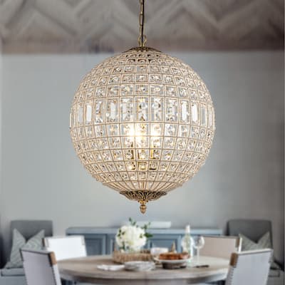 1/3-Light Vintage And Glam Antique Gold Crystal Globe Chandelier Ornate Sphere Pendant Light