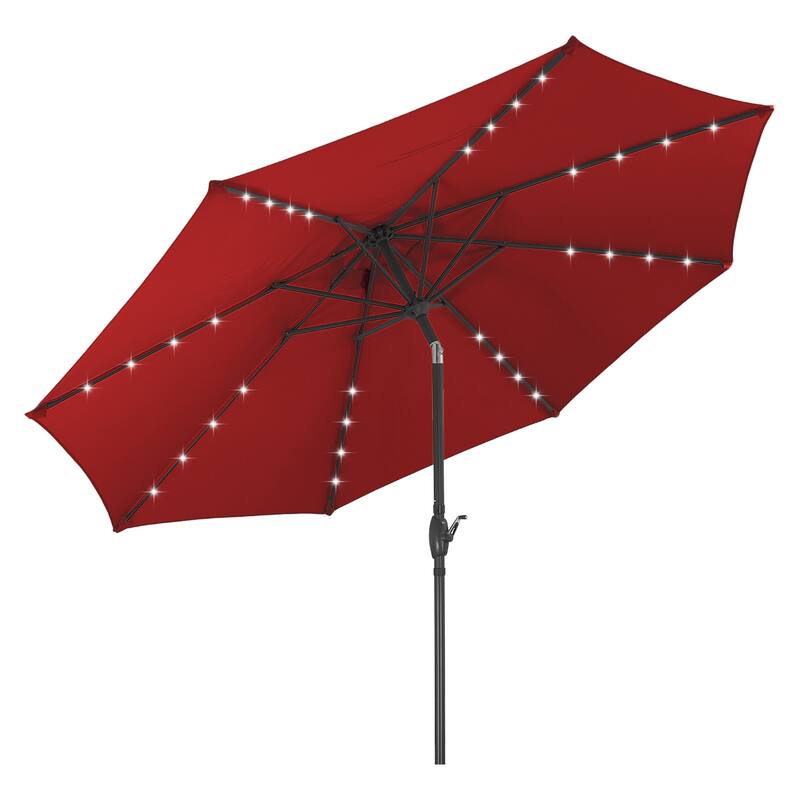 10ft Patio Umbrella with Lights Outdoor Solar Umbrella - Red