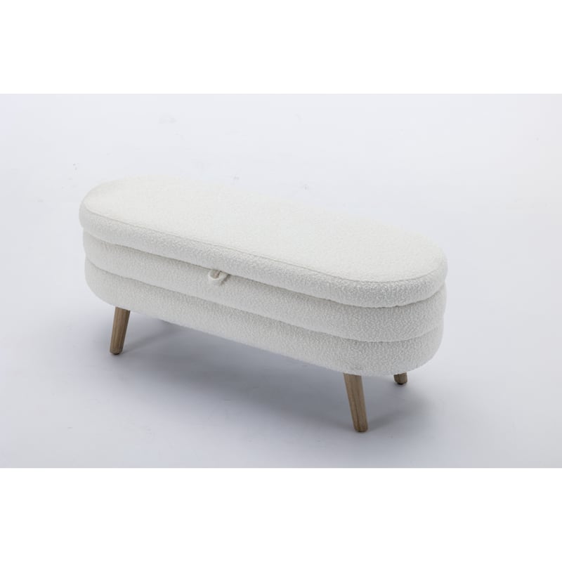 Boucle Fabric Storage Bench Bedroom Bench With Wood Legs For Living Room Bedroom Indoor