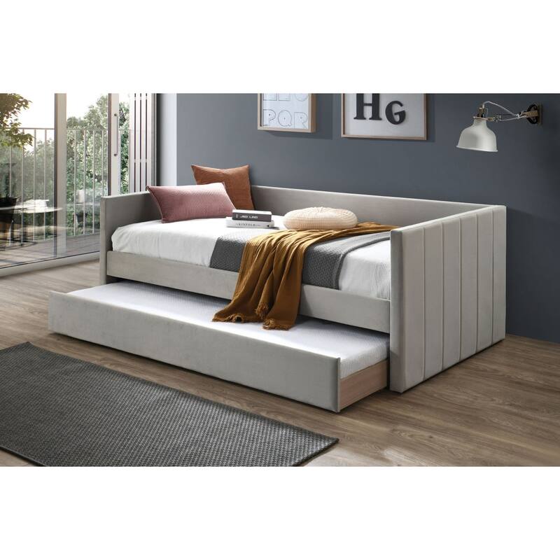 Stylish Velvet Daybed with Trundle, Square Arm Twin Day Bed