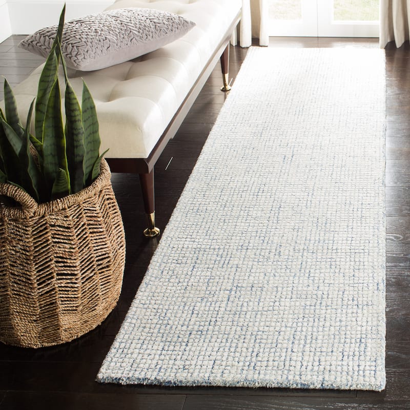 SAFAVIEH Handmade Abstract Marikka Modern Viscose Rug - 2'3" x 10' Runner - Ivory/Blue