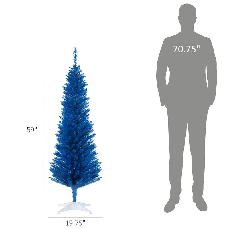 HOMCOM 5' Artificial Pencil Christmas Tree, Slim Xmas Tree with 294 Realistic Branch Tips and Plastic Stand, Blue - 4.91 ft
