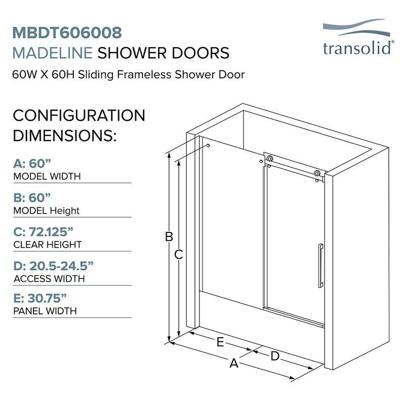 Transolid MBDT606008C-R 60" High x 60" Wide Bypass Frameless Shower