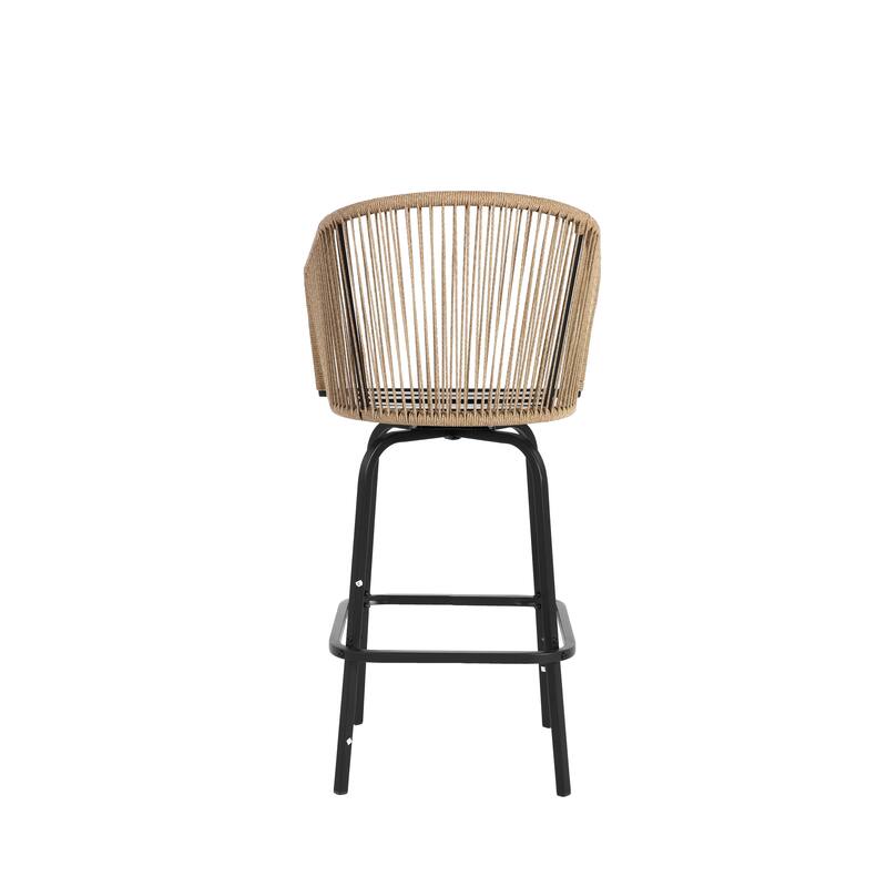 Outdoor Bar Stools Set of 4, 4-Piece Patio Bar Stools with Armrests, All Weather Rattan Bar Chairs with Backrest, Bar Stools