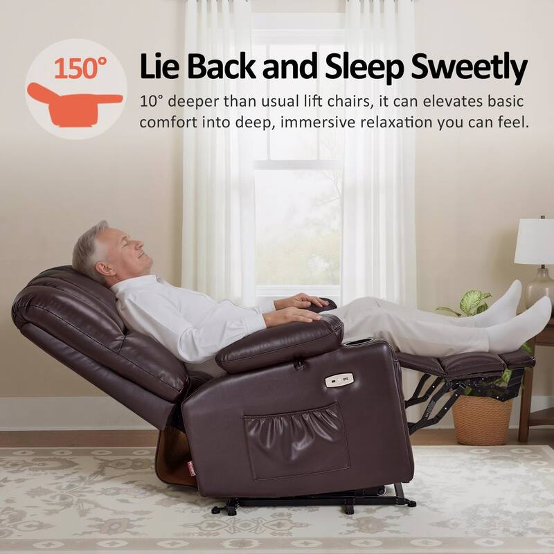 Power Lift Recliner Chair for Elderly, Massage and Heat, Faux Leather & Fabric