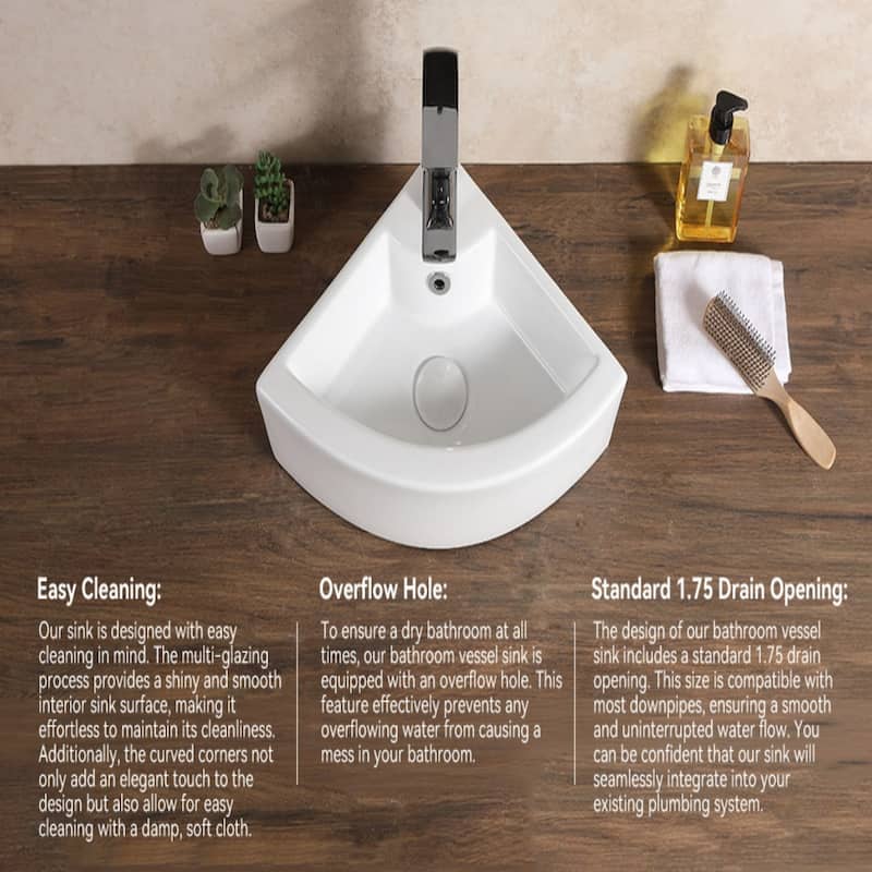 HOROW 12.6 in. Corner Wall-Hung Bathroom Sink in White with Overflow