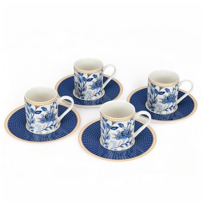 STP Goods Melody of Flowers Turkish Coffee Espresso Cup & Saucer Set for 4