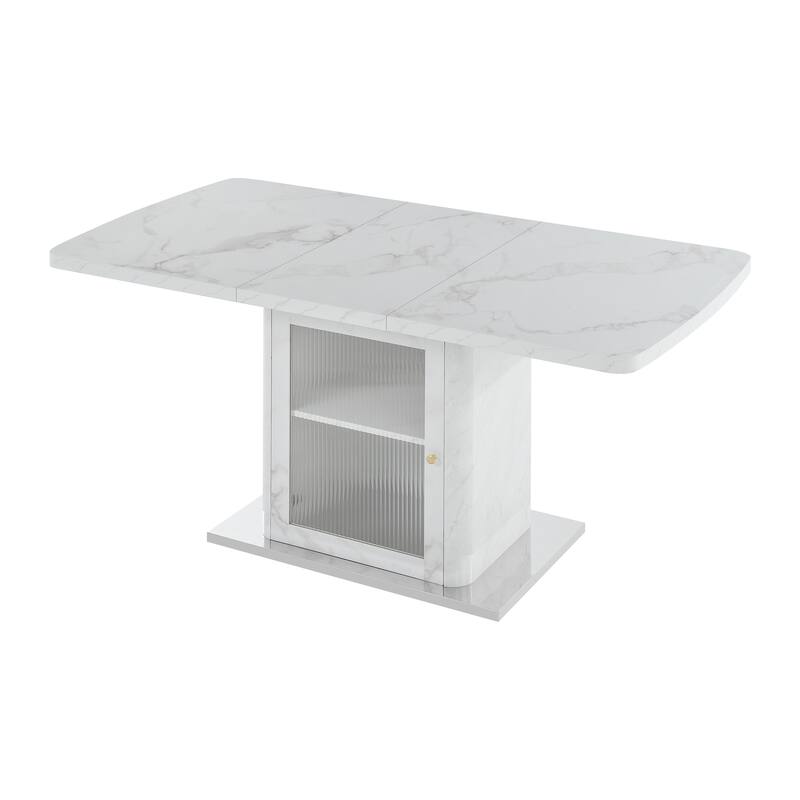 47.24"-63"Modern Rectangle Dining Table, Stretchable, with Printed Black Marble Table Top+Storage Cabinet Table Leg